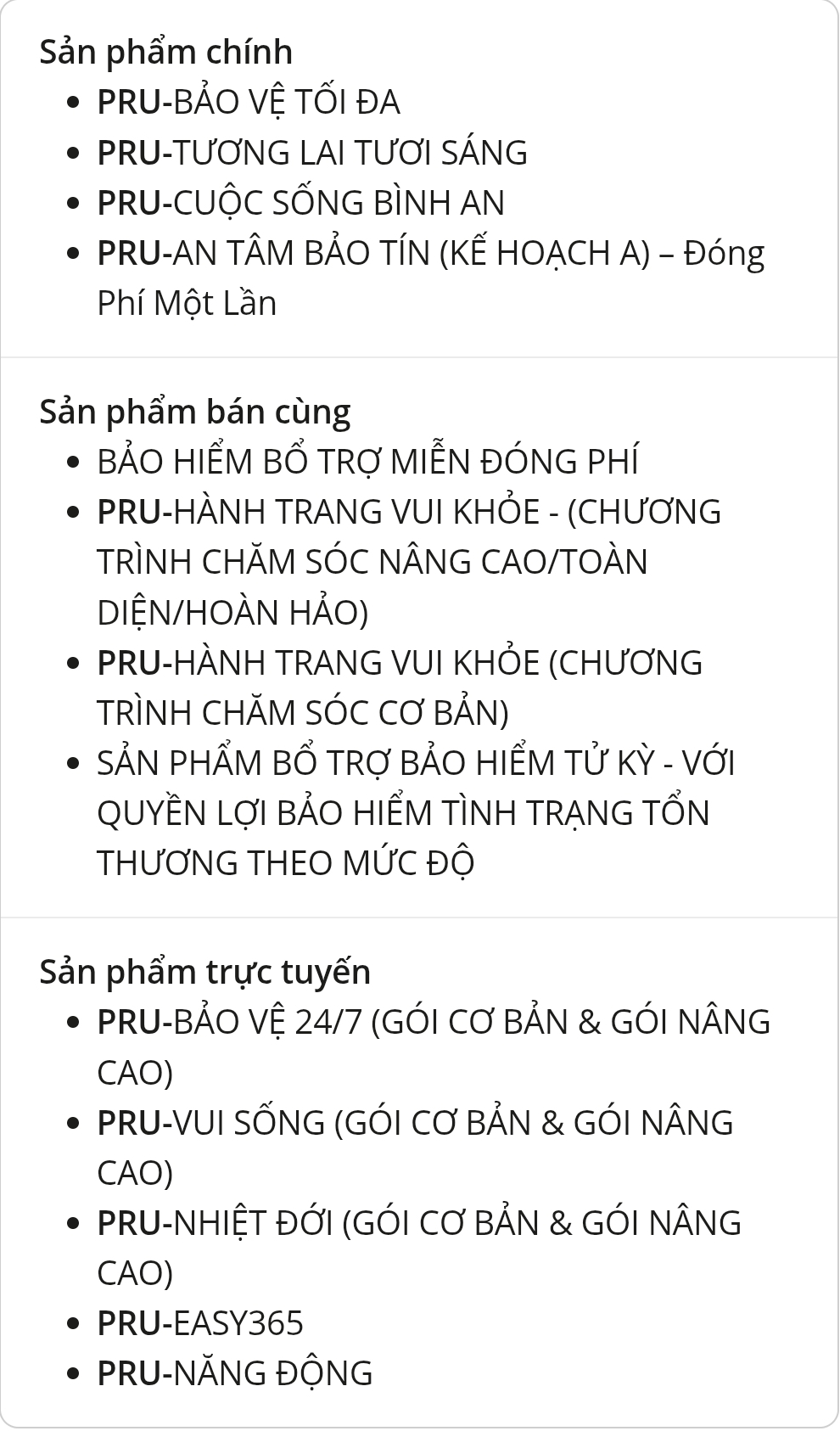 Cac goi bao hiem prudential