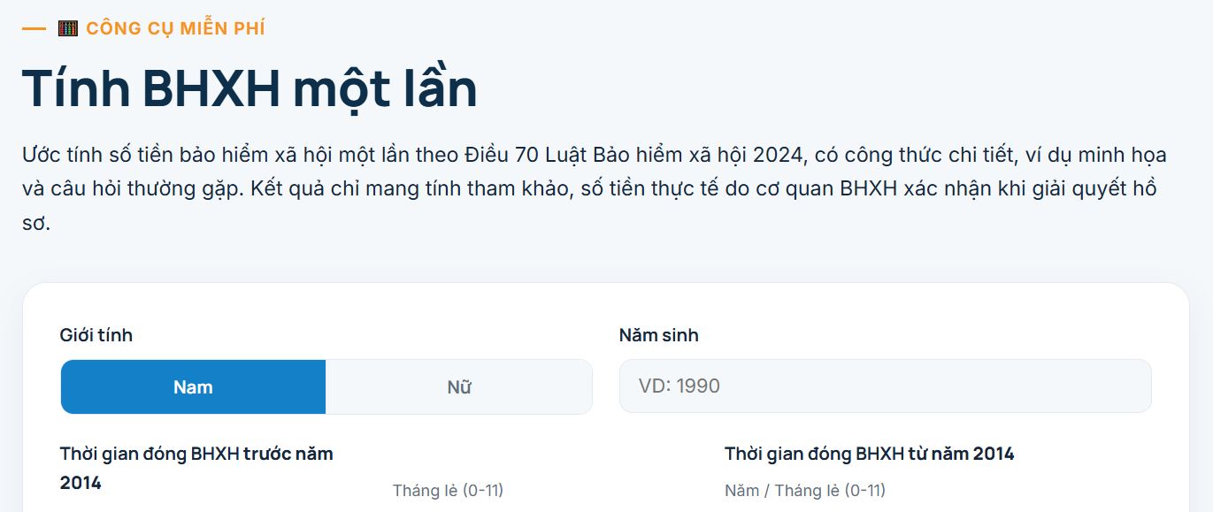 công cụ tính bhxh một lần online miễn phí