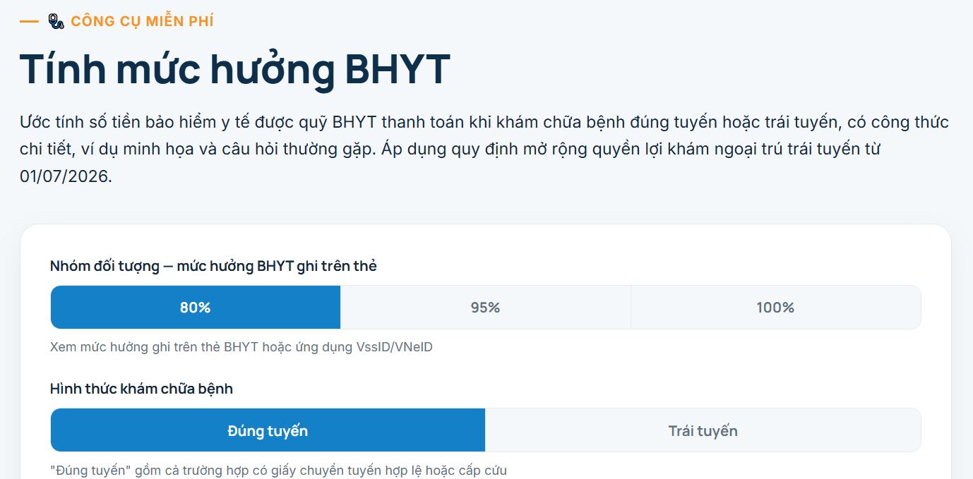 tính mức hưởng bhyt online miễn phí